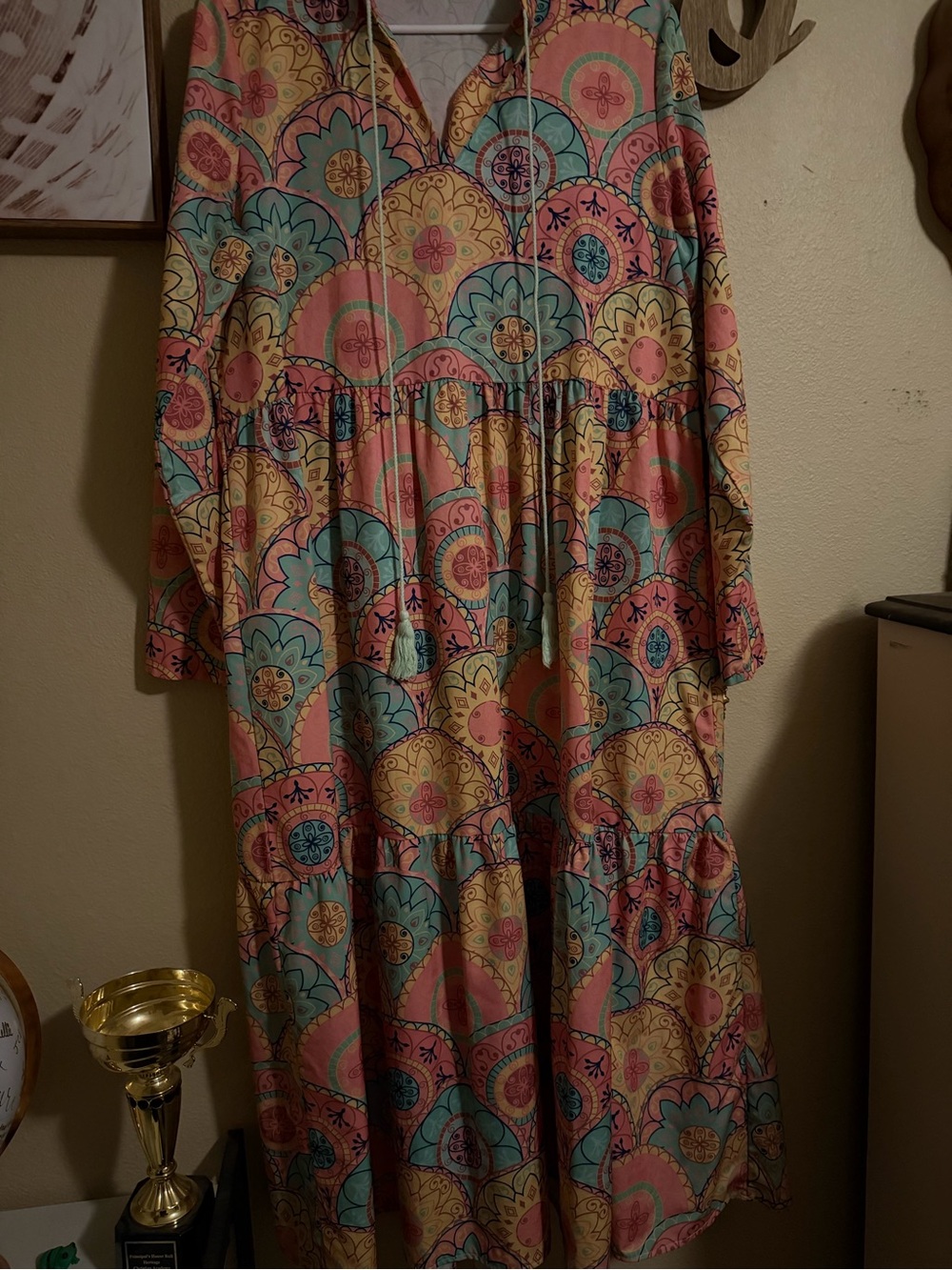 Boho Floral Tiered Midi Dress in Pink & Teal